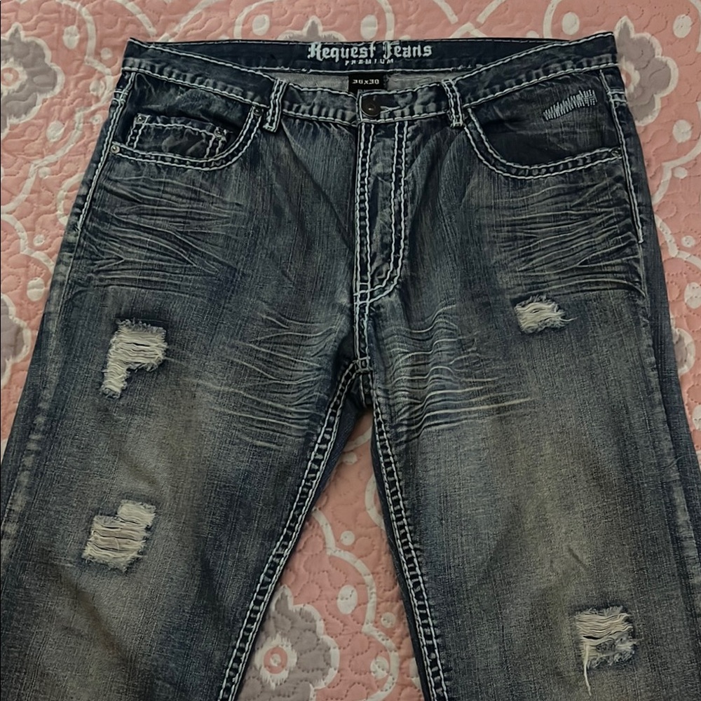 Relaxed Black Jeans with Vintage Distressing